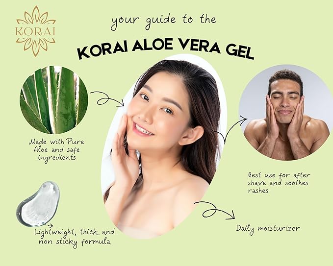 KORAI Aloe Vera Gel from freshly cut 100% Pure Aloe Vera Gel-Natural Ingredients-Vegan, Unscented - For Face, Skin, Hair, Sunburn relief
