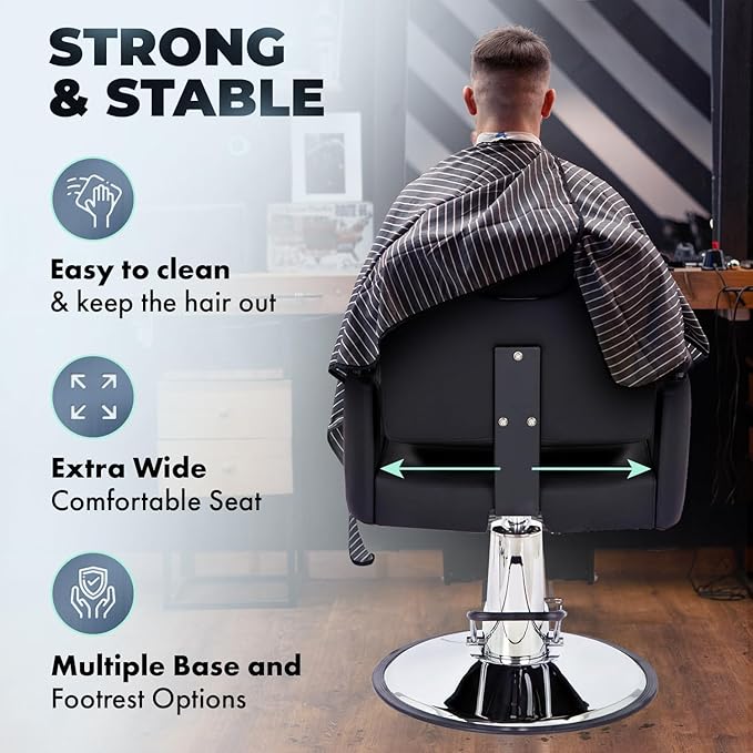 Buy-Rite Carlton Reclining All-Purpose Salon Chair - Professional Hydraulic Styling Chair for Hair, Barber, Shampoo, Threading, Waxing - Adjustable Headrest, 550 lb Lift, Black, YLG-166