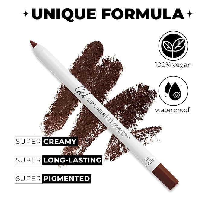 Lamel Matte Gel Lip Liner Pencil | Weightless & CreamyTexture - Sharpenable - Longwear & Waterproof - High Pigmented & Flawless Finish - Cruelty-free & Paraben-Free - 414, 1,7g/0.05oz. (Intense Brown)