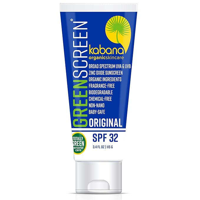Green Screen Organic Zinc Oxide Sunscreen SPF 32 - Original - Vegan - Soy Free - Gluten Free - 6.8 fluid ounces/230g - TSA Carry On Compliant