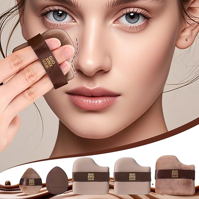 2 Box Guoxiaoniu Chocolate Color Quick Makeup Foundation Puff Set，Sponge Air Cushion Powder Puff，Mini Powder Puff Collection (1 Box of 6 PCs)