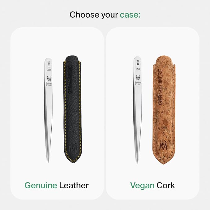 GERMANIKURE Professional Wide Grip Pointed Tweezers - FINOX Stainless Steel Sharp Professional Tweezers in Leather Case - Easy to Use - Ethically Made in Solingen Germany -4405