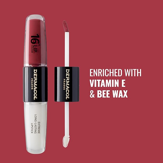 Dermacol NEW 16-Hour Lip Colour, Highly Pigmented Glossy Lip Stain, Two-Phase Lip Plumper Gloss, Kissproof Lip Makeup Products with Matte and Glitter Finish, n.28