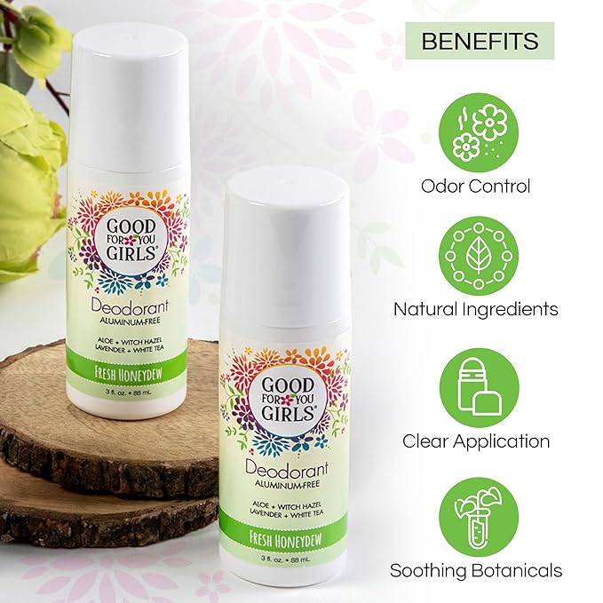 Good for You Girls Aluminum-Free, Natural & Vegan Deodorant for Kids, Preteens, Teens, Safe & Effective Odor Protection, Clear Roll-On, Natural Fragrance | Fresh Honeydew, 3 oz (Pack of 3)