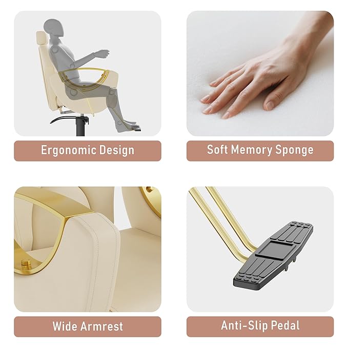 Barber Chair, Salon Chair for Hair Stylist, Height Adjustable Hydraulic Hair Reclining Salon Chairs, 360 Degrees Rotation, Multi-Function Shampoo Chair for Barbershop (Beige)