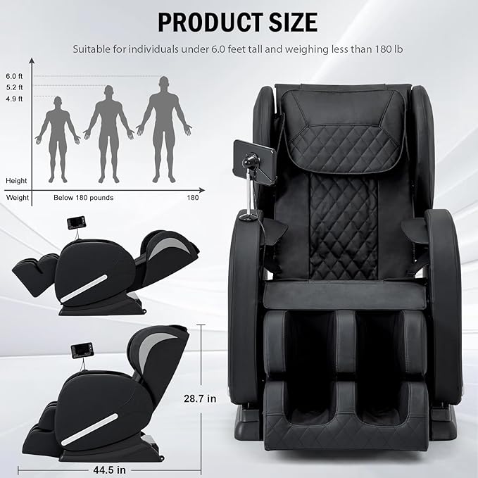 Massage Chair Full Body, Zero Gravity Massage Recliner with Air Pressure, 8 Fixed Points Massage Rollers, Heating, Foot Roller, LCD Screen Control, Home Office Use
