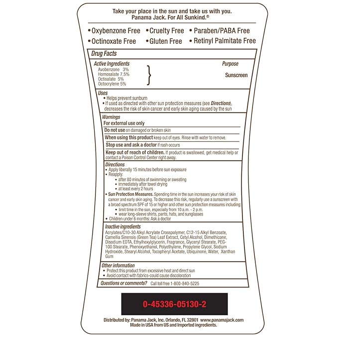 Panama Jack Sunscreen Lotion, SPF 30, 6 Fl Oz,5130