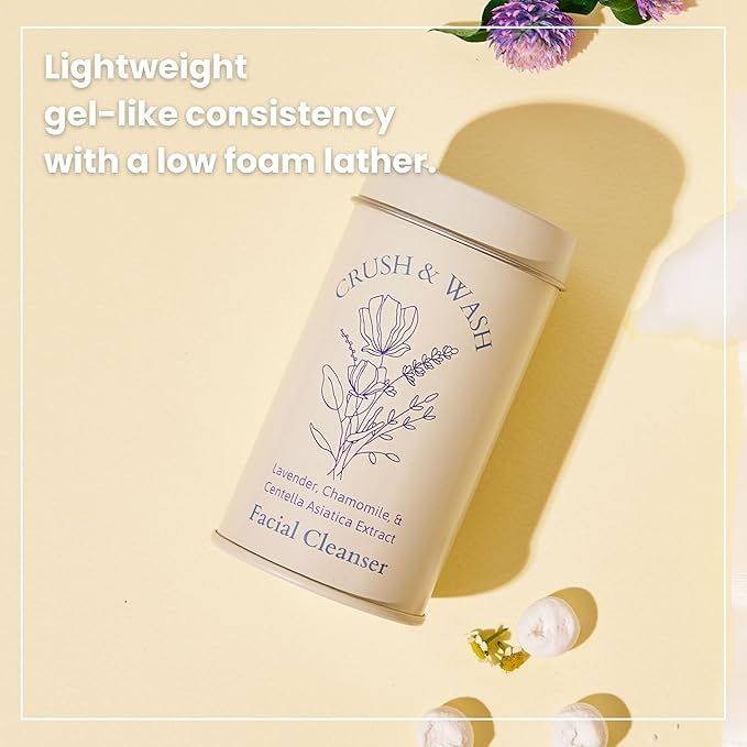 3-in-1 Solid Facial Cleanser, Exfoliator, and Wash-off Mask - Vegan, Cruelty-Free, Plastic-Free, Travel-Friendly, 1 Month Supply (60 Crushable Tablets) in Tin (Calming Beans in Tin)