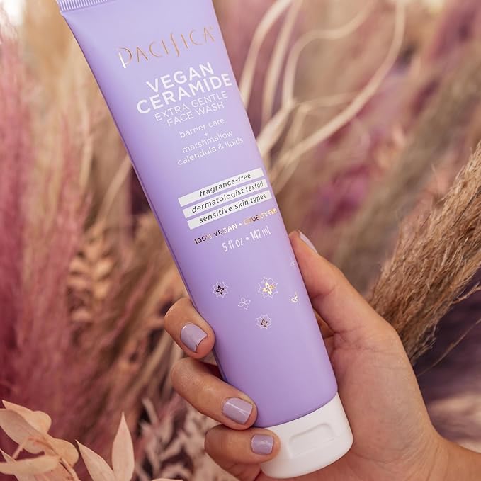 Pacifica Beauty, Vegan Ceramide Face Wash + Face Lotion Set, Cleanser, Moisturizer, Sensitive Skin, Dermatologist + Allergy Tested, Eczema Association Approved, Fragrance Free, Vegan