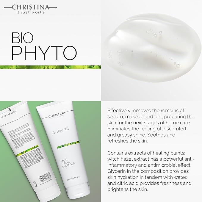 '-CHRISTINA- Biophyto Mild Facial Cleanser with Green Tea and Cucumber Extracts - 250 ml - Soapless Gentle Face Wash and Daily Facial Cleanser for All Skin Types
