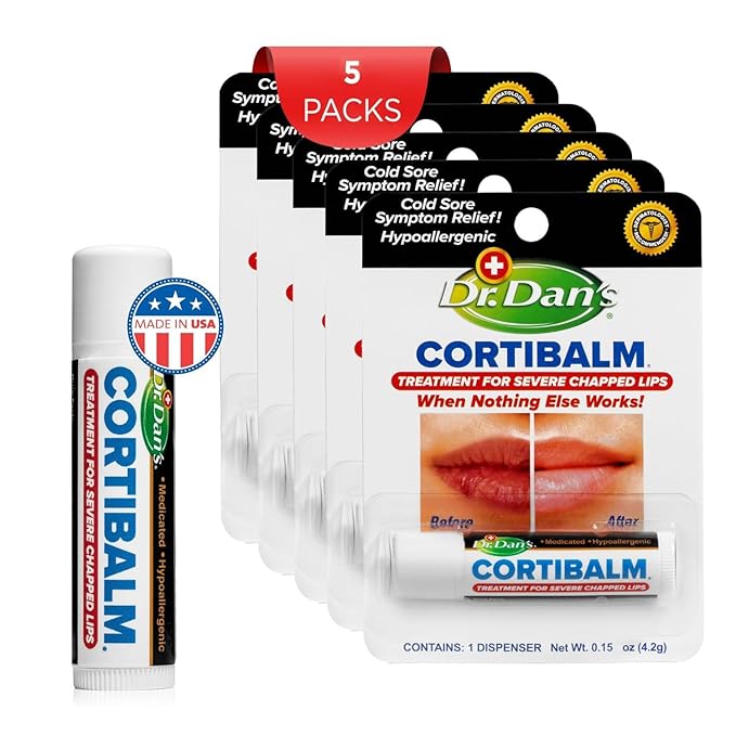 Dr. Dan's Cortibalm-5 Pack- for Dry Cracked Lips- Healing Lip Balm for Severely Chapped Lips - Designed for Men, Women and Children -