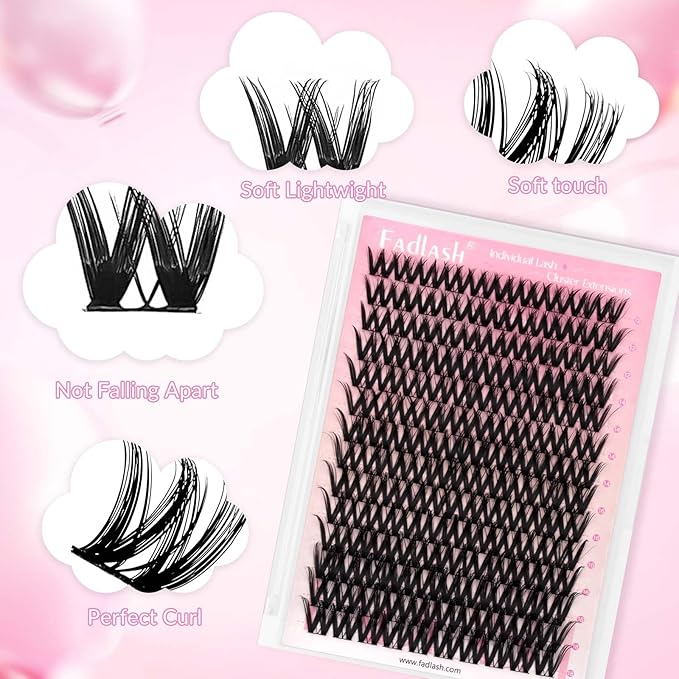 FADLASH Lash Clusters Natural Eyelash Clusters 12-18mm DIY D Curl Cluster Eyelash Extensions Reusable Individual Lashes with Soft Thin Band for Self Use (SBD006, 12-18mm)