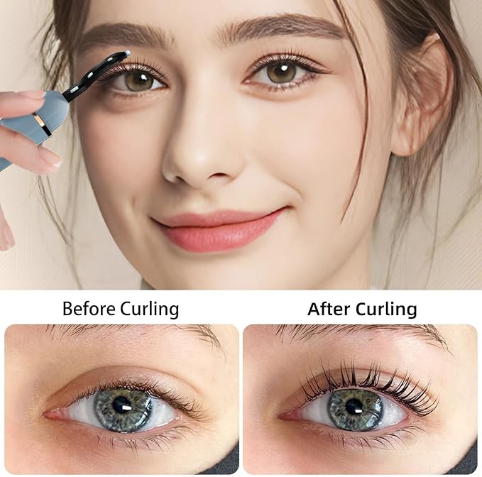 ZAPAL Heated Eyelash Curler, Rechargeable Heated lash Curler, Intelligent Power Off Electric Eyelash Curler Heated Quickly 24 Hs Lasting Natural Makeup for Woman (Air Blue/Gold, X8-132mm)