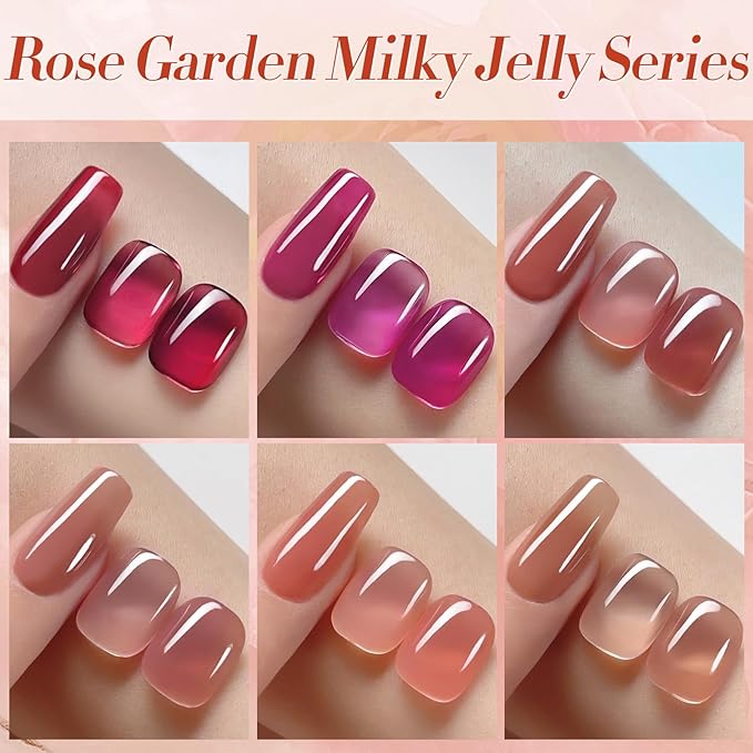 Born Pretty Jelly Red Burgundy Gel Nail Polish Christmas Fall Winter Jelly Blood Wine Red Brown Nude Purple Translucent Sheer Gel Polish Set Nail Art Varnish Manicure 6PCS