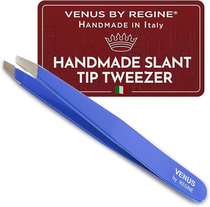 Venus by Regine Slant Tweezers - Handmade Precision Tool for Women & Men, 25-Degree Angle for Shaping Eyebrows & Grooming Facial Contours, Suitable for Eyebrow & Facial Hair Removal (Navy)