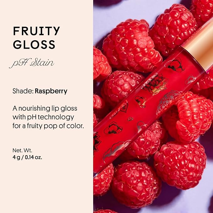 Winky Lux Raspberry Fruity Gloss pH Lip Stain, Non Sticky Lip Gloss, Tinted Lip Oil, Lip Lacquer, Yummy Fruit Lip Gloss, Jojoba Oil for Hydration & Shine, Soft Raspberry Scent