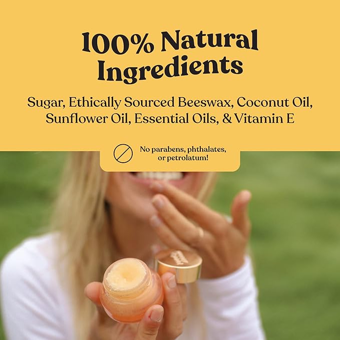 Poppy & Pout Natural Lip Scrub, Moisturizing Sugar Scrub for Dry Lips, Lip Scrubber Exfoliator with Essential Oils Smooths and Hydrates Lips, In Recyclable Glass Jars, Cruelty Free - Blood Orange Mint