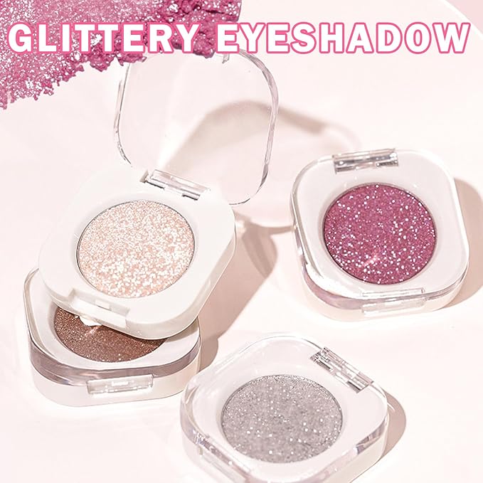 Glitter Eyeshadow Bright Purple Single Eyeshadow,Ultra Fine Shimmer Eyeshadow Lightweight Sparkling Blendable Formula,Daily Multiuse Glossy Eyes Makeup (08 Glam Rock