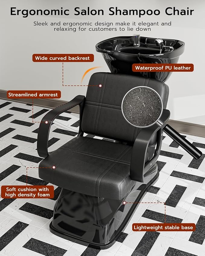 SyyBhb Shampoo Chair and Bowl for Salon, Backwash Station Sink with Tilting ABS Bowl, Barbershop Equipment