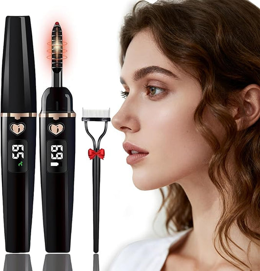 Heated Eyelash Curler - Eyelash Curlers Heated 4 Temperature Modes| Rechargeable Electric Eyelash Curler Pro| Heated Lash Curler for Women with Eyelash Comb Heat up in 8s Anti-Burn Design (Black A)