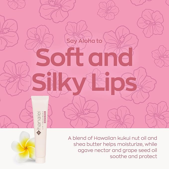 Hanalei Lip Treatment for Dry, Chapped Lips – Intensive Overnight Moisturizer with Kukui Oil, Shea Butter & Grapeseed Oil – Hydrating Balm for Healing Cracks – Mauve Pink Tint, 15g – Cruelty-Free