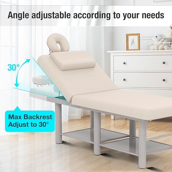 Professional Massage Table – Heavy Duty Adjustable Spa Bed with Open Face Hole & Headrest – PU Leather, Sturdy Metal Frame for Physical Therapy, Tattoo, Salon & Massage, Gray