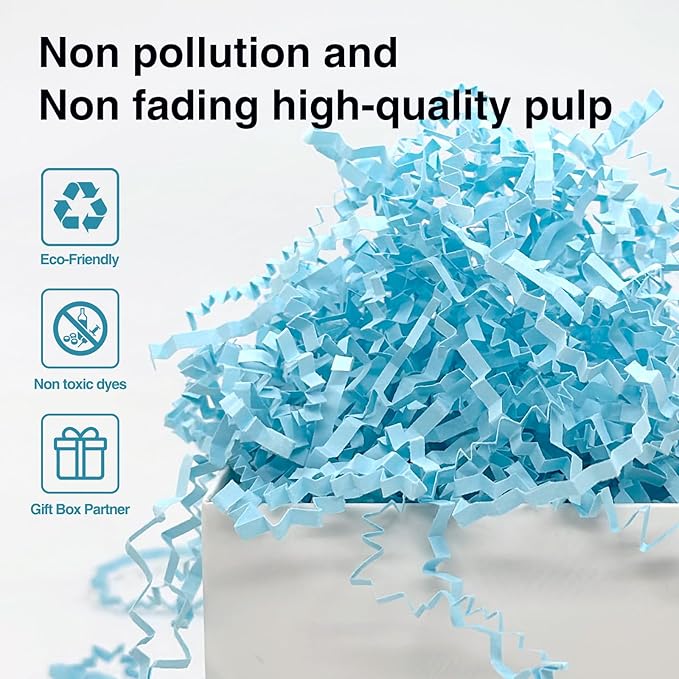200g(7oz) Crinkle Paper Filler, Gift Box Baskets for Easter, Birthday, Wedding, Decoration(Light Blue)
