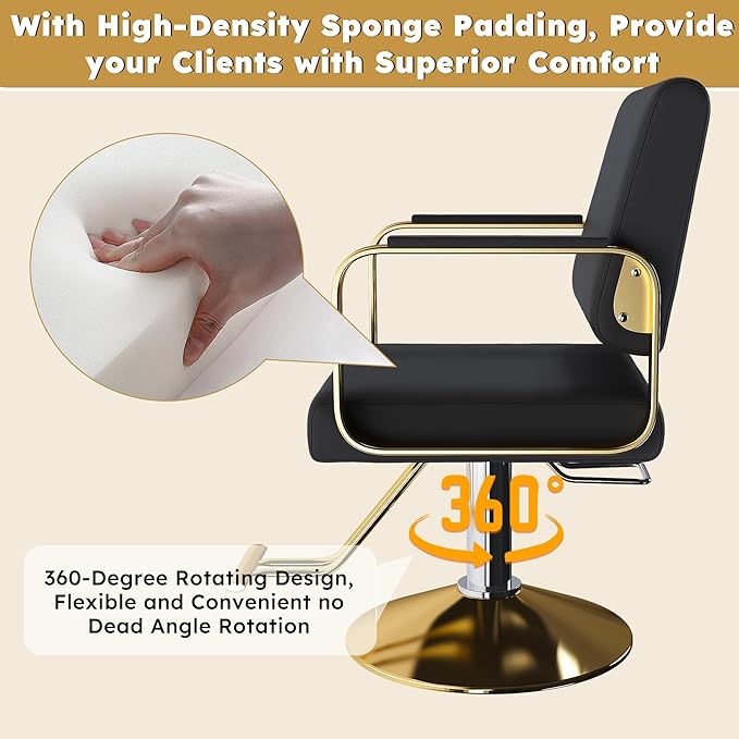 Heavy Duty Barber Chair for Hair Stylist,Professional Reclining Hair Salon Seat,Adjustable Seat Height 34-40" Barber Beauty Shampoo Barbering Equipment for Hair Stylist Spa