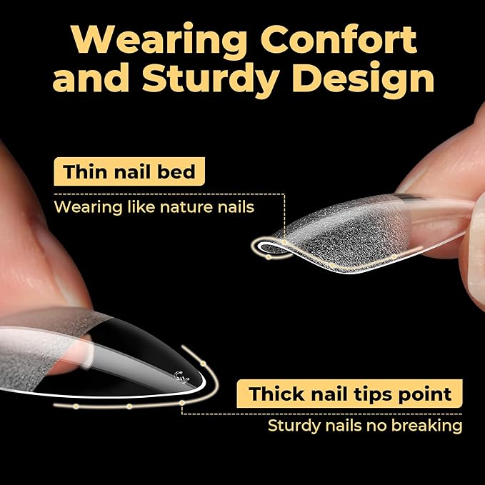 UNA GELLA Medium Stiletto Gel Nail Tips 600Pcs, Medium Stiletto Press on Nails Almond Shape Pre Etched Full Cover Soft Gel Nails Tips for Nail Extensions Christmas Art DIY Salon 12 Sizes at Home