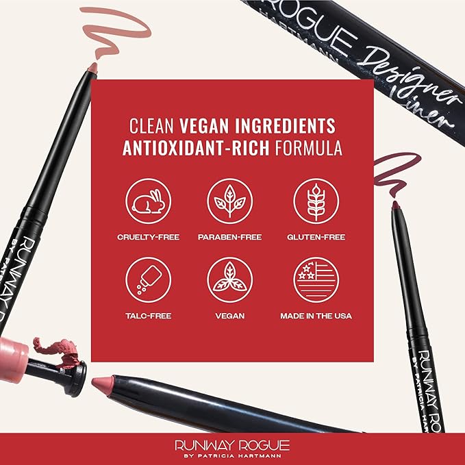 Runway Rogue Designer Liner Lip Pencil, Matte Light Sandy-Beige Lip Liner Pencil and Lip Liner Sharpener, ‘Spotlight’