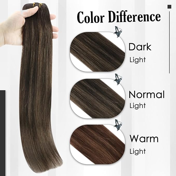 Full Shine Dark Brown Balayage Clip in Extensions Real Human Hair 3 Pcs 60 G Light Weight Clip in Hair Extensions Brown Balayage Brazilian Hair Extensions 12 Inch