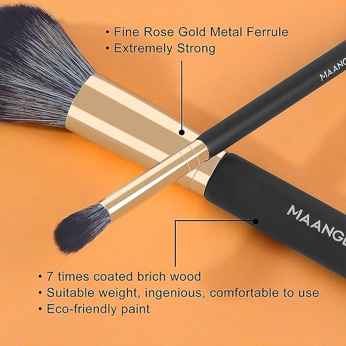 Makeup Brushes,MAANGE 10 PCs Travel Professional Makeup Brushes Set with Case,Foundation Kabuki Blush Eyeshadow Make Up Brush with Makeup Sponge and Brush Cleaner(Blackgold)