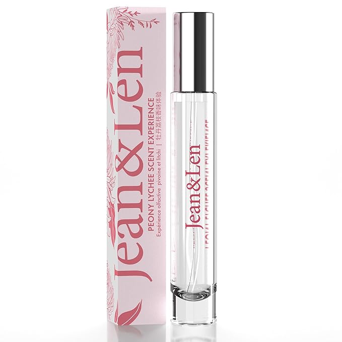 Jean & Len Scent Experience Peony & Lychee, Eau de Toilette with peony & lychee fragrance, practical mini perfume, ideal for on the go, minimalistic glass bottle, 0.34 Fl. Oz.