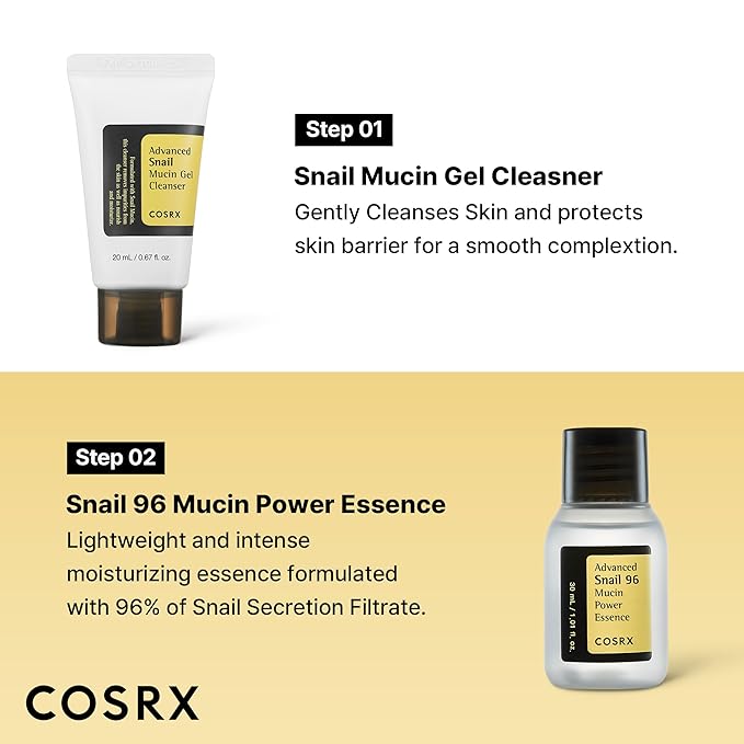 COSRX All About Snail Mucin Korean Skin Care Set, Mini Travel Essentials, Travel Size Gift Set with Snail Mucin Face Wash, Serum, Moisturizer & Eye Cream, Rejuvenating Kit