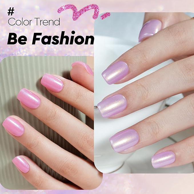 Jofay Fashion Press on Nails Short - 5 Styles Fake Nails with Pink & Blue & Purple Collection Mermaid Meal, Glossy Acrylic False Nails Reusable Full Cover Stick on Fake Nails, 16 Sizes