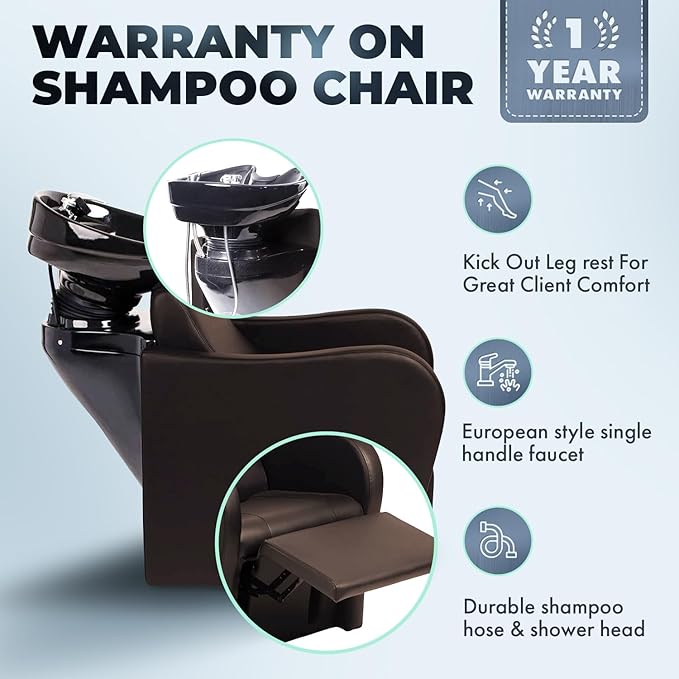 Buy-Rite Lexus Backwash Unit – Espresso Salon Shampoo Chair with Tilting Porcelain Bowl, Extra Wide Seat, Kick-Out Leg Rest, European-Style Faucet, Model TS-8018B