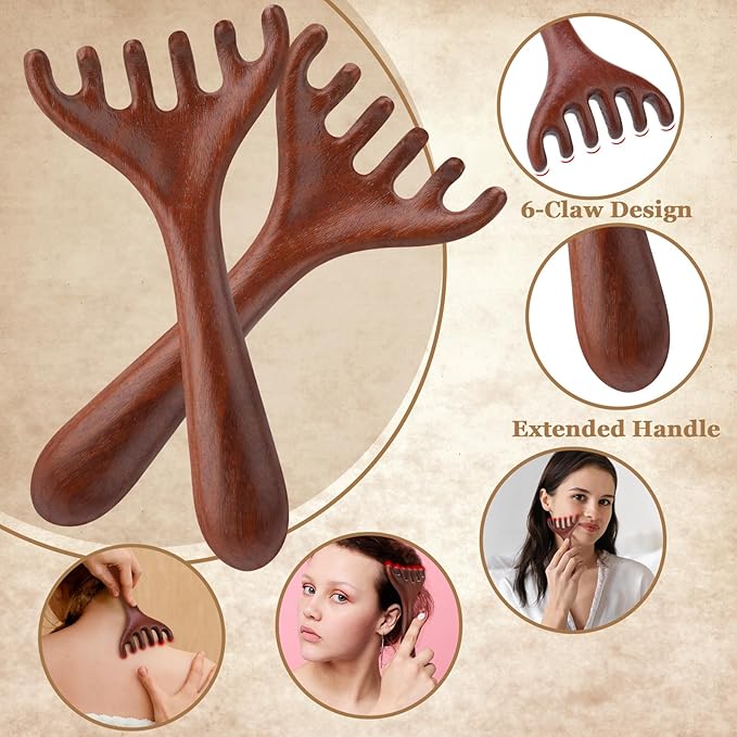 3 Pcs Wooden Head Scalp Massager Comb, Head Massage Tool for Relaxation Hair Gua Sha Comb for Mother,Gaughter,Wife