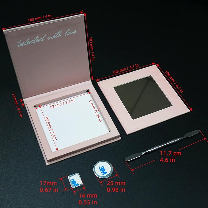 Pink Magnetic Refillable Makeup Palette with Mirror – Lightweight, Durable, Travel-Ready Case for Eyeshadow, Blush, Lipstick – Includes Spatula & 20 Stickers – Small, Waterproof Paperboard