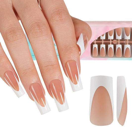 Misssix Deep French Gel Nail Tips, 150Pcs French Tip Press on Nails Long Square Brown, No Need to File 3 in 1 Tips Pre-lasting, Fake Nails for Nail Art DIY 15 Sizes