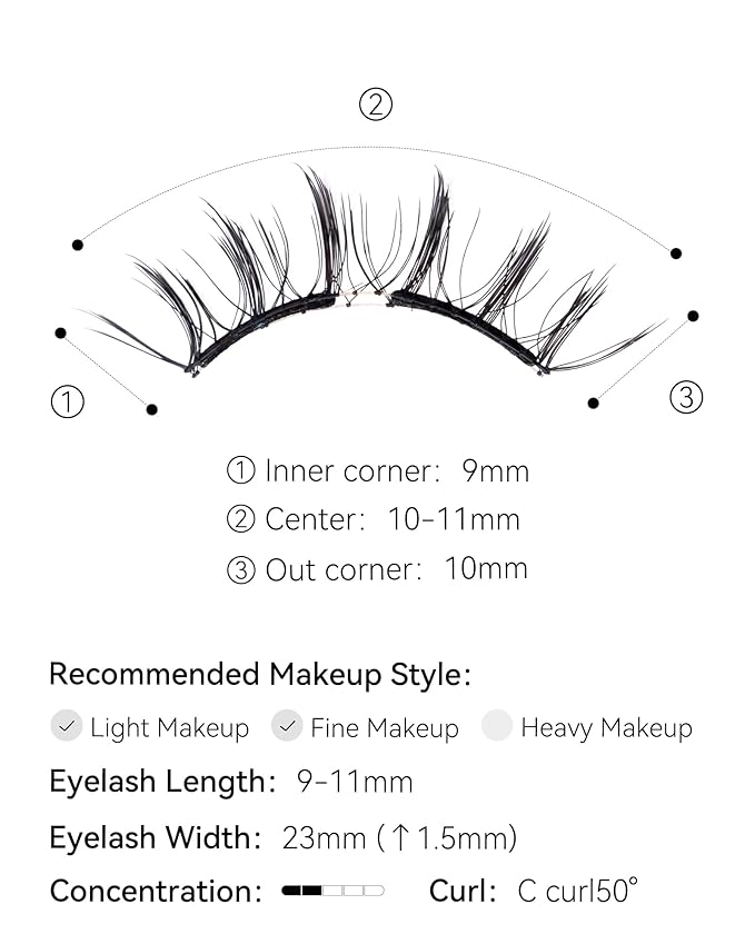 WOSADO Magnetic Eyelashes with Applicator Kit, No.14+ FROST BLACK PLUS, Reusable Magnetic Lashes without Eyeliner, Glue-free False Lashes, Waterproof, Lightweight, Suit for Natural Makeup