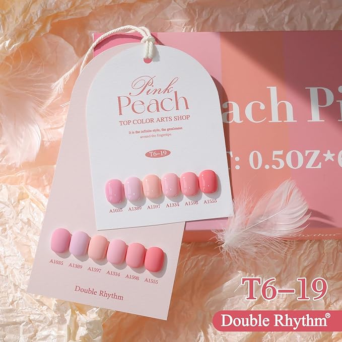Double Rhythm 6 Pcs 15 ML Gel Polish Set Same Color Same Bottle Soak Off Gel Polish Kit Nail Art Manicure Salon DIY at Home for Women (Light Pale Peach Pink Orange Rose-T6-19)
