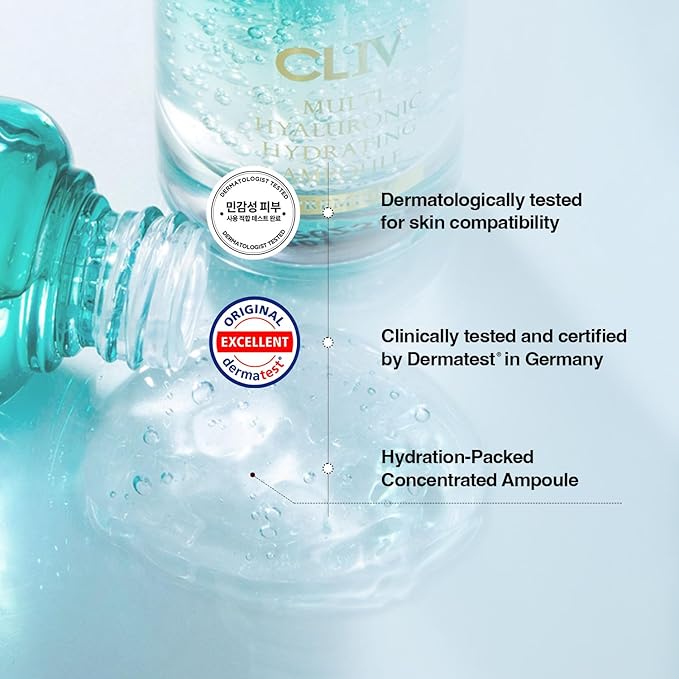 CLIV Multi Hyaluronic Hydrating Ampoule 30ml / 1.01 fl oz – Korean Skincare Nourishing Serum with 85% Hyaluronic Acid, 8-Layer Hydration Technology, Ceramides & Panthenol for Deep Moisture Care