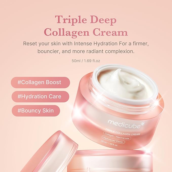 medicube Triple Collagen Nourish and Hydrate Duo: Triple Collagen Cream and Triple Collagen Serum | Niacinamide, Hyaluronic Acid for Glowing, Fimer-Looking Skin | Korean Skin Care, Stocking Stuffers