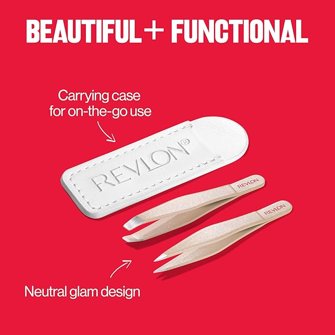 Revlon Designer Series Mini Tweezer Set, Hair Removal Tool Kit with Slant & Point Tips, Portable and Easy to Use, Made with Long Lasting Stainless Steel, 1 Count