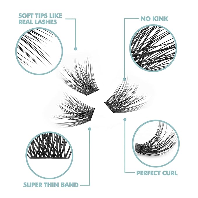 DIY Eyelash Extension, 3D Effect Glue Bonded Band Individual Lash 48 Clusters Volume Lashes Set, Home Eyelash Extension, C curl Lashes Pack 12MM-Volume-48 Clusters