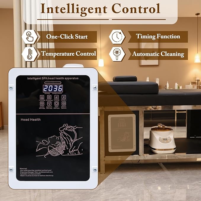 Stationary Head Spa Bed, Massage Shampoo Bed with Steaming & Water Circulation, Steel Headspa Equipment, Professional Massage Table for Beauty Salon Barber,Stainless Steel