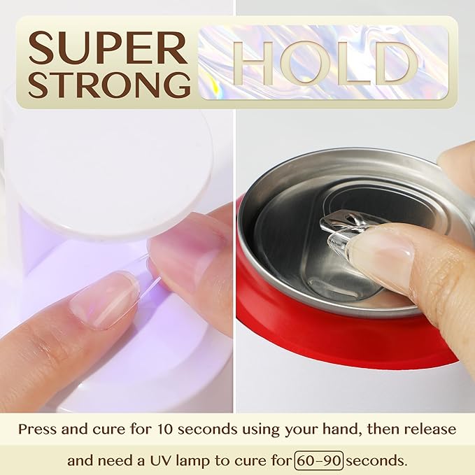 UNA GELLA 6 in 1 Gel Nail Glue for Clear Acrylic Nails Tips, 2Pcs 15ml Super Strong Brush UV Nail Glue Long Lasting Lamp Curing Required for Fake Nails Tips, Christmas Nail Art