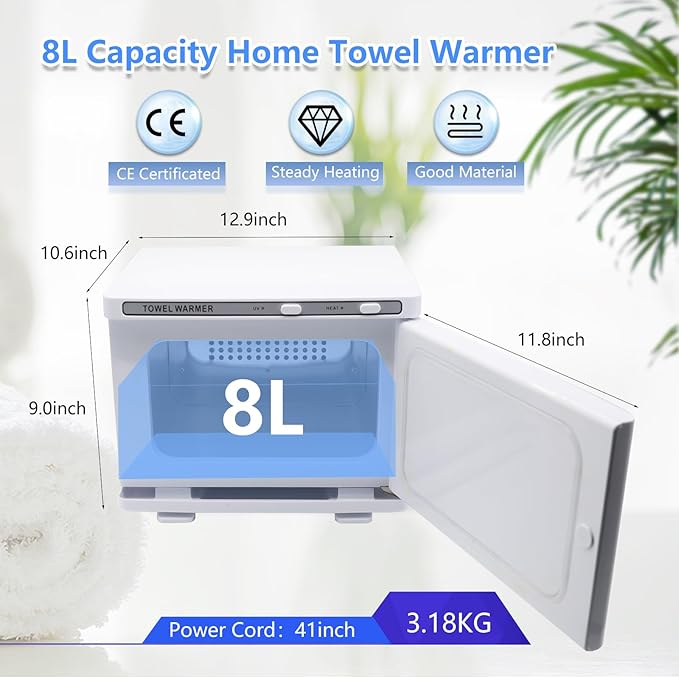 Hot Towel Warmer for Salon Beauty Bathroom Hot Towel Cabinet 2-in-1 Personal 8L Small Capacity owel Warmers Spa, Upgrade Fast Heating Towel Heater Towel Steamer (8L, White)…
