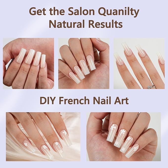 Misssix Ombre Gel Nail Tips, 150Pcs White Gradient Press on Nails Long Square, No Need to File Tips Pre-lasting, Fake Nails for Nail Art DIY 15 Sizes