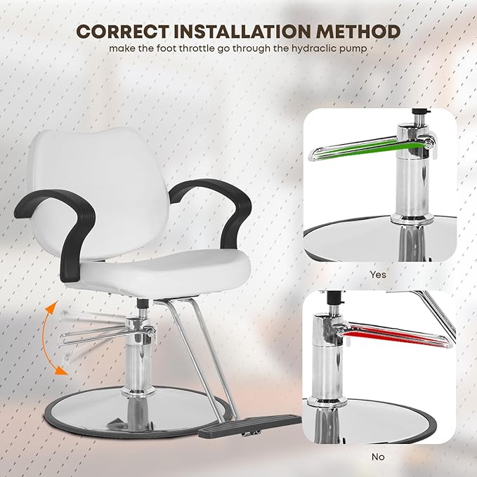 Barber Chair - Heavy Duty Hydraulic Pump Hair Cutting Chair with 360 Swivel, Ergonomic Design for Women & Men, White